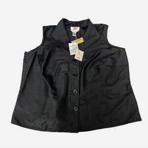 Talbots Pure Silk Blouse W16P Black Button Front Sleeveless Top NWT